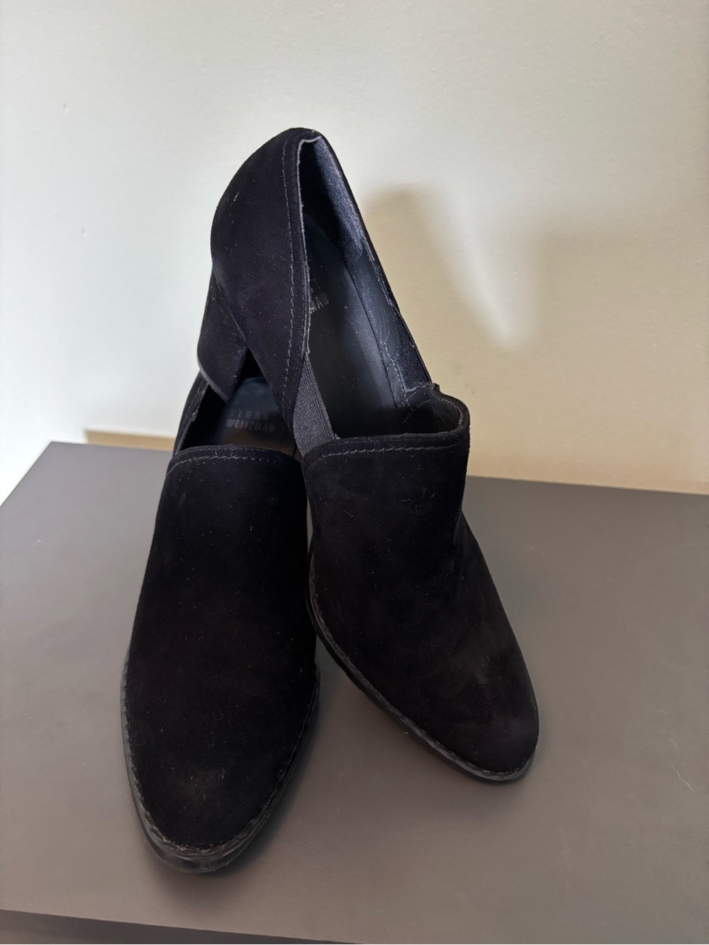 Stuart Weitzman black suede block heel booties size 8